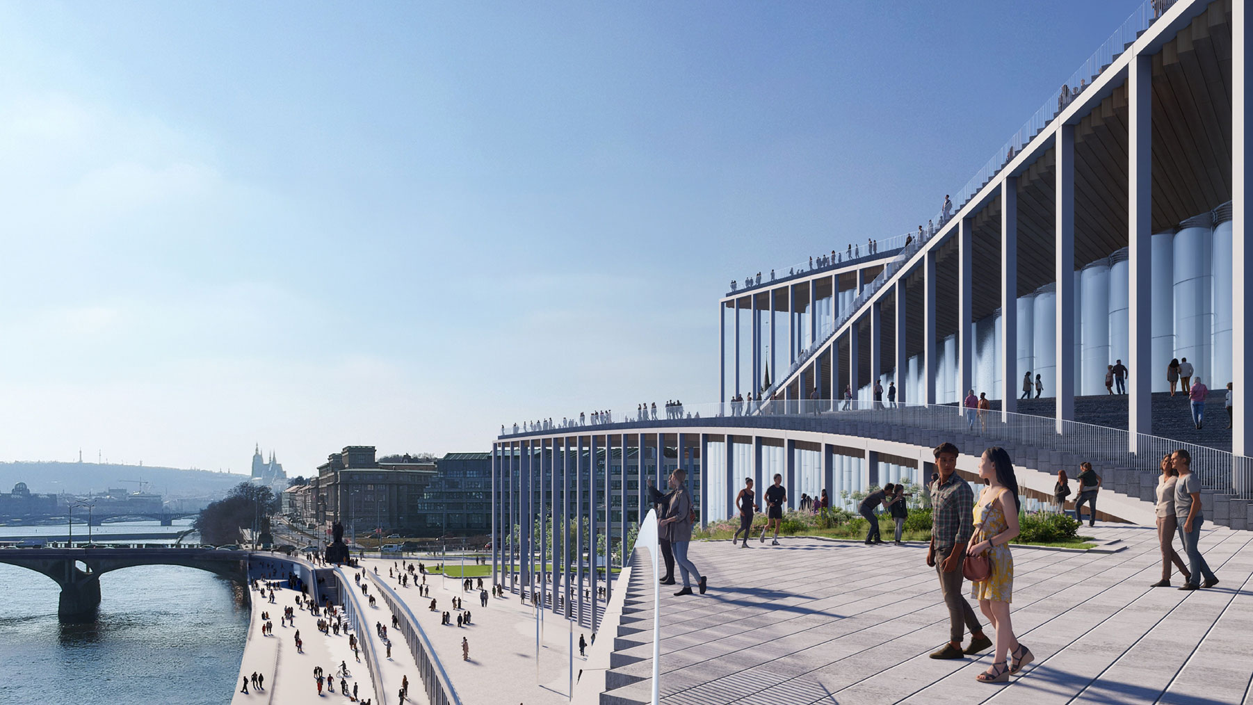 Pokochejte se budoucími výhledy z terasy Vltavské filharmonie